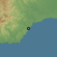 Shaded relief of the 59 km around San Gregorio de Nigua, drawn from the GMTED2010 grid