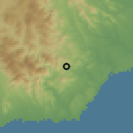 Shaded relief of the 59 km around Cambita Garabitos, drawn from the GMTED2010 grid