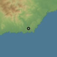 Shaded relief of the 59 km around Santana, drawn from the GMTED2010 grid
