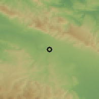 Shaded relief of the 59 km around Santiago, drawn from the GMTED2010 grid