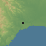 Shaded relief of the 59 km around Santo Domingo, drawn from the GMTED2010 grid