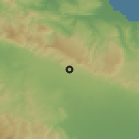 Shaded relief of the 59 km around San Victor, drawn from the GMTED2010 grid