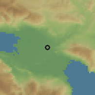 Shaded relief of the 59 km around Tamayo, drawn from the GMTED2010 grid