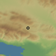 Shaded relief of the 59 km around Vallejuelo, drawn from the GMTED2010 grid