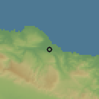Shaded relief of the 59 km around Veragua, drawn from the GMTED2010 grid