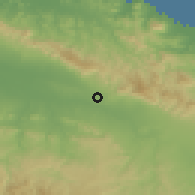 Shaded relief of the 59 km around Villa Bisonó, drawn from the GMTED2010 grid
