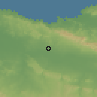 Shaded relief of the 59 km around Villa Elisa, drawn from the GMTED2010 grid