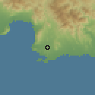 Shaded relief of the 59 km around Villa Fundación, drawn from the GMTED2010 grid