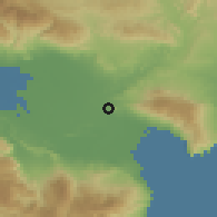 Shaded relief of the 59 km around Canoa, drawn from the GMTED2010 grid