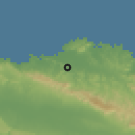 Shaded relief of the 59 km around Villa Isabela, drawn from the GMTED2010 grid