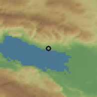 Shaded relief of the 59 km around Villa Jaragua, drawn from the GMTED2010 grid