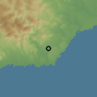 Shaded relief of the 59 km around Yaguate, drawn from the GMTED2010 grid