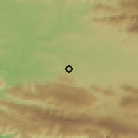 Shaded relief of the 59 km around Comendador, drawn from the GMTED2010 grid