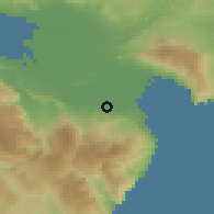 Shaded relief of the 59 km around El Cachón, drawn from the GMTED2010 grid