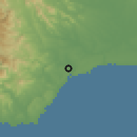 Shaded relief of the 59 km around El Carril, drawn from the GMTED2010 grid
