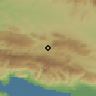 Shaded relief of the 59 km around El Cercado, drawn from the GMTED2010 grid