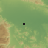 Shaded relief of the 59 km around Fantino, drawn from the GMTED2010 grid