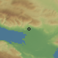 Shaded relief of the 59 km around Galván, drawn from the GMTED2010 grid