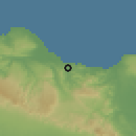Shaded relief of the 59 km around Gaspar Hernández, drawn from the GMTED2010 grid