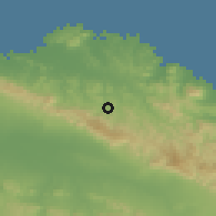 Shaded relief of the 59 km around Guananico, drawn from the GMTED2010 grid