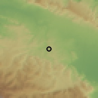 Shaded relief of the 59 km around Baitoa, drawn from the GMTED2010 grid