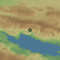 Shaded relief of the 59 km around Guayabal, drawn from the GMTED2010 grid
