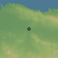 Shaded relief of the 59 km around Guayubín, drawn from the GMTED2010 grid