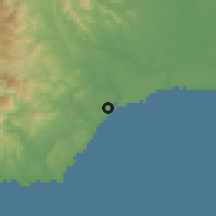 Shaded relief of the 59 km around Bajos de Haina, drawn from the GMTED2010 grid
