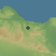 Shaded relief of the 59 km around Joba Arriba, drawn from the GMTED2010 grid
