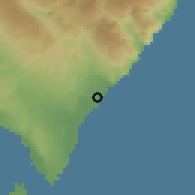 Shaded relief of the 59 km around Juancho, drawn from the GMTED2010 grid