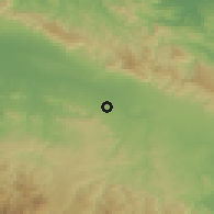 Shaded relief of the 59 km around La Canela, drawn from the GMTED2010 grid