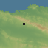 Shaded relief of the 59 km around La Caya, drawn from the GMTED2010 grid