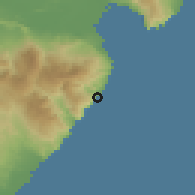 Shaded relief of the 59 km around La Ciénaga, drawn from the GMTED2010 grid