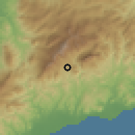 Shaded relief of the 60 km around Ainaro, drawn from the GMTED2010 grid