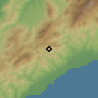 Shaded relief of the 60 km around Lolotoi, drawn from the GMTED2010 grid
