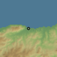 Shaded relief of the 60 km around Manatuto, drawn from the GMTED2010 grid