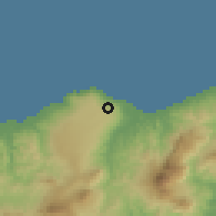 Shaded relief of the 60 km around Baucau, drawn from the GMTED2010 grid