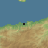 Shaded relief of the 60 km around Dili, drawn from the GMTED2010 grid
