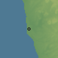 Shaded relief of the 60 km around N'zeto, drawn from the GMTED2010 grid