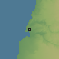 Shaded relief of the 59 km around Saco, drawn from the GMTED2010 grid