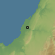 Shaded relief of the 60 km around Catumbela, drawn from the GMTED2010 grid