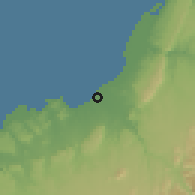 Shaded relief of the 60 km around Benguela, drawn from the GMTED2010 grid