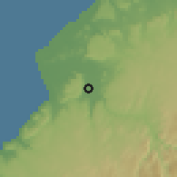 Shaded relief of the 60 km around Dombe Grande, drawn from the GMTED2010 grid