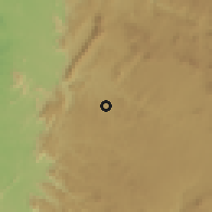 Shaded relief of the 60 km around Galo, drawn from the GMTED2010 grid
