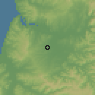 Shaded relief of the 60 km around Tosagua, drawn from the GMTED2010 grid