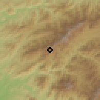 Shaded relief of the 60 km around Celica, drawn from the GMTED2010 grid