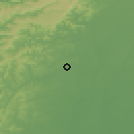 Shaded relief of the 60 km around El Carmen, drawn from the GMTED2010 grid