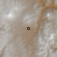 Shaded relief of the 60 km around Guano, drawn from the GMTED2010 grid