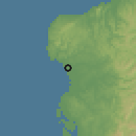 Shaded relief of the 60 km around Muisne, drawn from the GMTED2010 grid