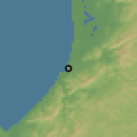 Shaded relief of the 60 km around Pedernales, drawn from the GMTED2010 grid
